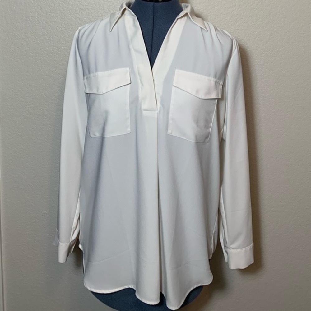 Ann Taylor Factory Long Sleeve Cream Top - Picture 2 of 4
